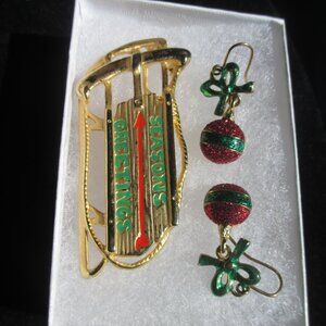 Vintage Signed Danecraft 1980-1990's Gold-Tone Sled/Xmas Ball Earrings